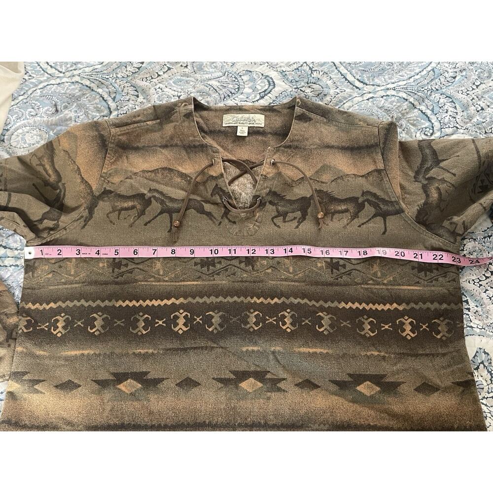Cabelas Horse Aztec Lace Up Flannel Womens Size L Western Southwest Pullover - Picture 10 of 10